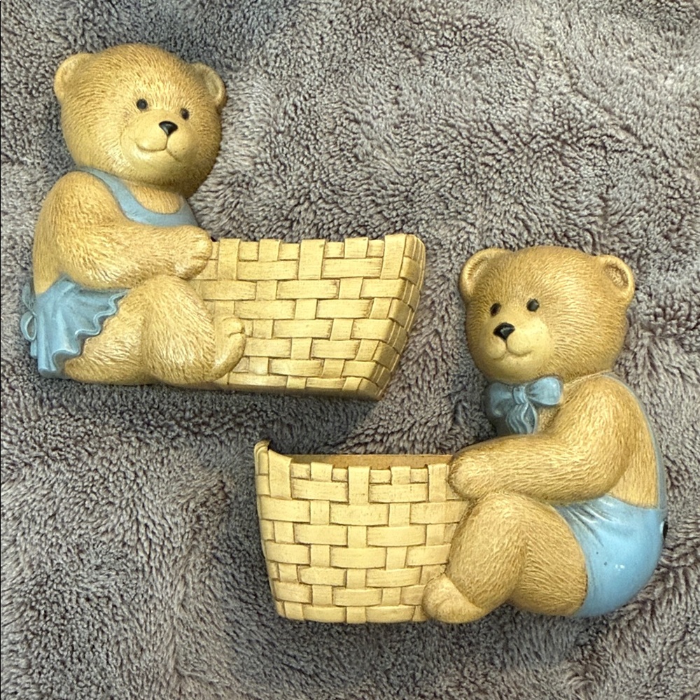 Teddy Bear Wall Decor‎ Planter Basket Made in USA Vintage 80's Burwood Products